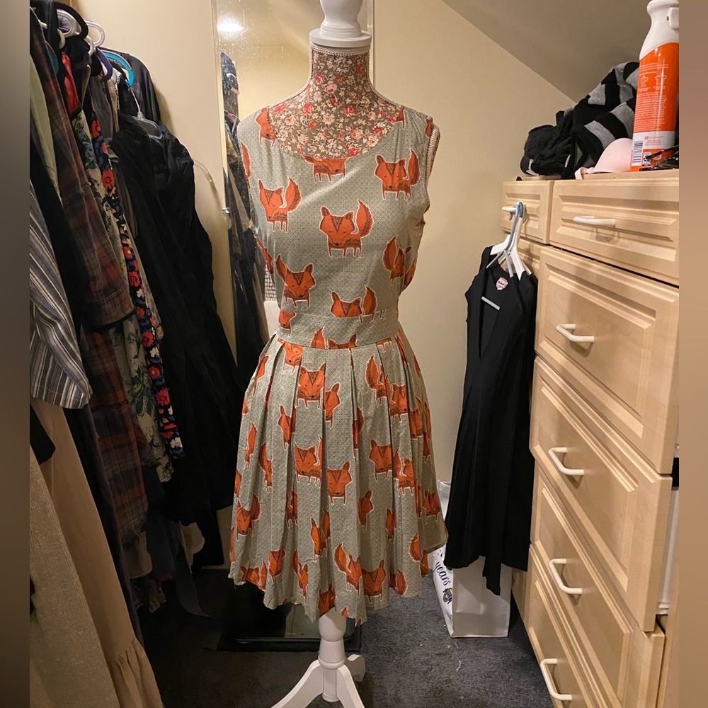Adorable fox print retro style dress